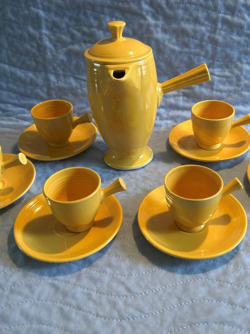 Rare Fiesta Ware (Laughlin) Stick Handle Coffee Pot and Demitasse Cups+Saucers